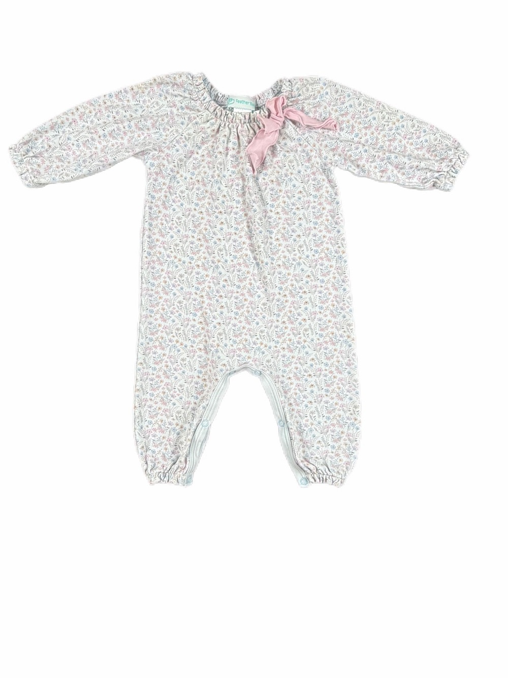 FEATHER BABY Pima Bow Romper in Pastel Floral - 3-6M